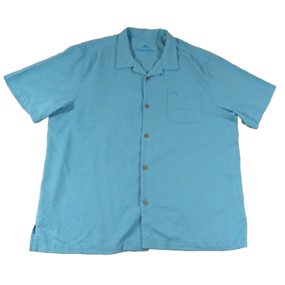 Tommy Bahama IslandZone Shirt Mens XXL Blue Silk Blend Embroidered Marlin Camp